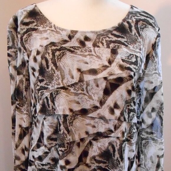 Alfani Women's Brown & Tan Ruffled 3/4 Sleeve Round Neck Pullover Top Size- XL - Picture 1 of 4